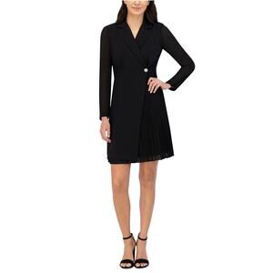 Vince Camuto Long Sleeved Embellished Tuxedo Wrap Cocktail Dress Black Size 16